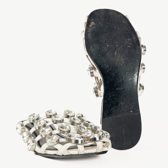 Alexander Wang Amelia White Crystal-Studded Cage Mules - Picture 5 of 9